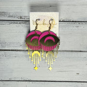 SUEDE + STEEL *Limited Edition* COLLECTION ||  Leather Earrings || GOLD BRASS MOON & STAR, <BR> MATTE NEON PINK