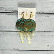 SUEDE + STEEL *Limited Edition* COLLECTION ||  Leather Earrings || GOLD BRASS MOON & STAR, <BR> SHIMMER GOLD/GREEN