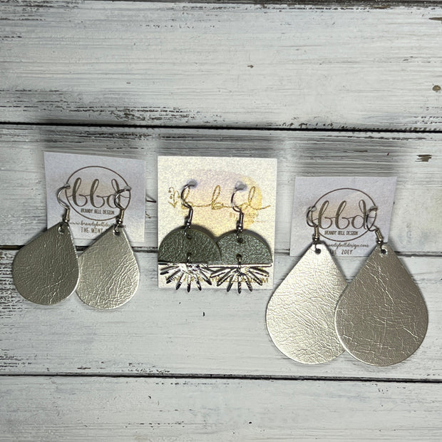 SUEDE + STEEL *Limited Edition* COLLECTION ||  Leather Earrings || SILVER SUNBURST, <BR> SHIMMER PEWTER
