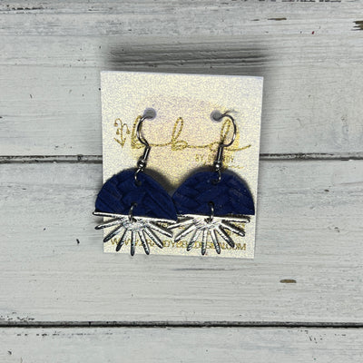 SUEDE + STEEL *Limited Edition* COLLECTION ||  Leather Earrings || SILVER SUNBURST, <BR> COBALT BLUE BRAID