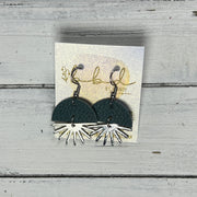 SUEDE + STEEL *Limited Edition* COLLECTION ||  Leather Earrings || SILVER SUNBURST, <BR> MATTE SPRUCE GREEN