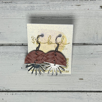 SUEDE + STEEL *Limited Edition* COLLECTION ||  Leather Earrings || SILVER SUNBURST, <BR> SALMON BRAID