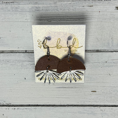 SUEDE + STEEL *Limited Edition* COLLECTION ||  Leather Earrings || SILVER SUNBURST, <BR> DISTRESSED BROWN