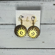 SUEDE + STEEL *Limited Edition* COLLECTION || Leather Earrings ||  <br> GOLD METAL SUN, MOON & STARS || <br> BROWN WITH GOLD ACCENTS