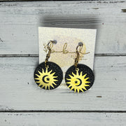 SUEDE + STEEL *Limited Edition* COLLECTION || Leather Earrings ||  <br> GOLD METAL SUN, MOON & STARS || <br> MATTE BLACK