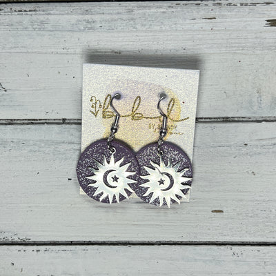 SUEDE + STEEL *Limited Edition* COLLECTION || Leather Earrings ||  <br> SILVER METAL SUN, MOON & STARS || <br> SHIMMER LAVENDER