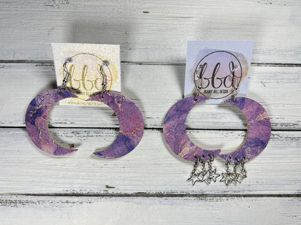 MOON (WITH OR WITHOUT) STAR DANGLES -  Leather Earrings  ||   <BR> CHUNKY GOLD GLITTER (LEATHER ON THICK CORK) <BR> * AVAILABLE IN 2 SIZES