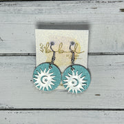 SUEDE + STEEL *Limited Edition* COLLECTION || Leather Earrings ||  <br> SILVER METAL SUN, MOON & STARS || <br> AQUA SAFFIANO
