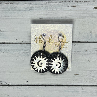 SUEDE + STEEL *Limited Edition* COLLECTION || Leather Earrings ||  <br> SILVER METAL SUN, MOON & STARS || <br> MATTE BLACK