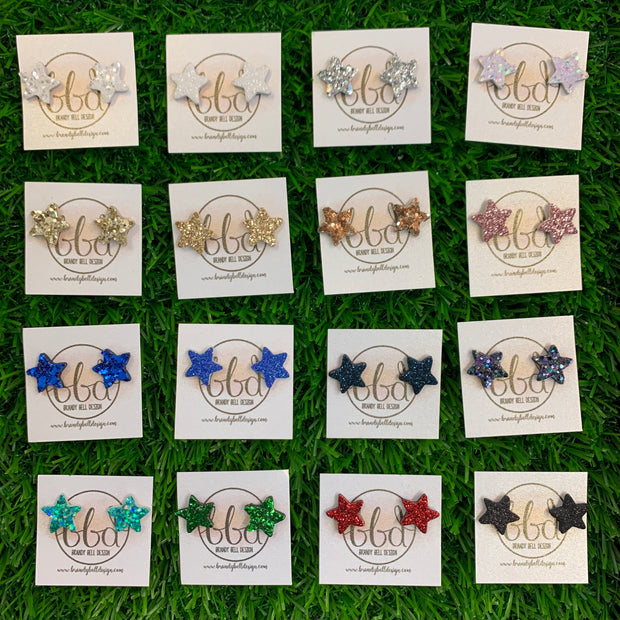 GLITTER CORK STAR STUD - Leather Stud Earrings   ||  *Choose your color