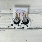 GRAY -  Leather Earrings  ||   <BR> SILVER SAFFIANO, <BR> BLACK HONEYCOMB, <BR>WHITE WITH BLACK STARS