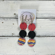 DAISY -  Leather Earrings  ||   <BR> MATTE CORAL/PINK, <BR> SHIMMER BLACK, <BR> SERAPE STRIPE