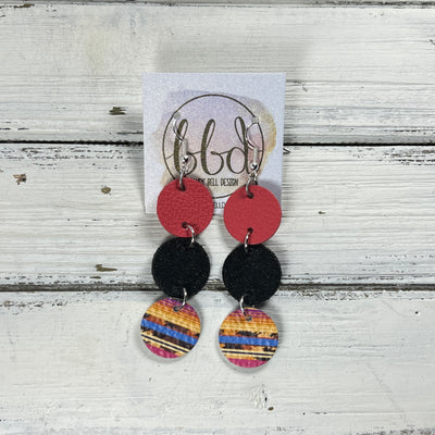 DAISY -  Leather Earrings  ||   <BR> MATTE CORAL/PINK, <BR> SHIMMER BLACK, <BR> SERAPE STRIPE