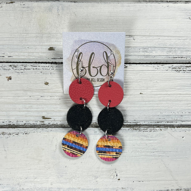 DAISY -  Leather Earrings  ||   <BR> MATTE CORAL/PINK, <BR> SHIMMER BLACK, <BR> SERAPE STRIPE