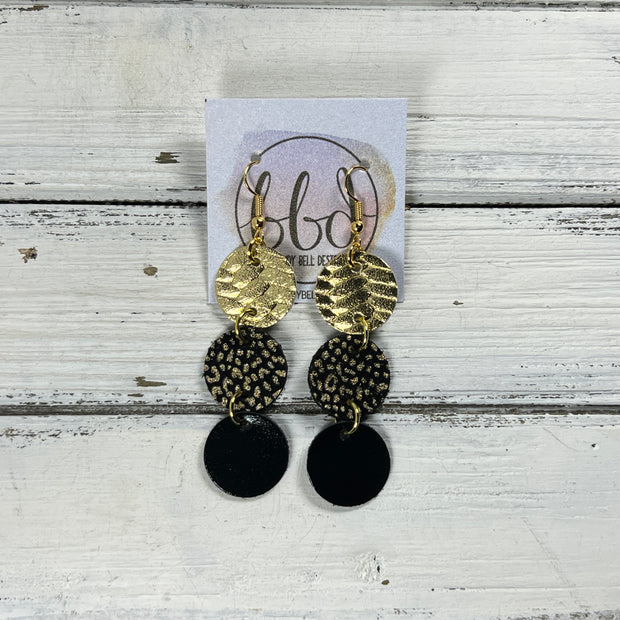 DAISY -  Leather Earrings  ||   <BR> METALLIC GOLD BRAID, <BR> BLACK & GOLD MINI CHEETAH, <BR> METALLIC BLACK SMOOTH