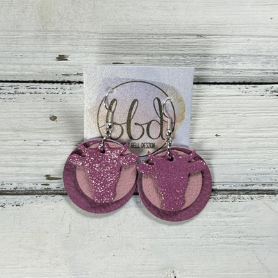 COW -  Leather Earrings  ||   <BR>, SHIMMER PINK, <BR> MATTE LIGHT PINK, <BR> MATTE MAUVE