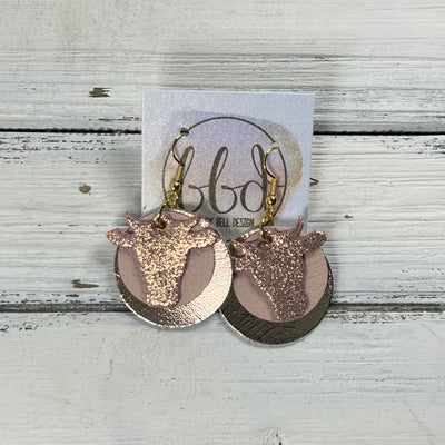 COW -  Leather Earrings  ||   <BR> SHIMMER VINTAGE PINK, <BR> MATTE BLUSH PINK, <BR> METALLIC ROSE GOLD SMOOTH