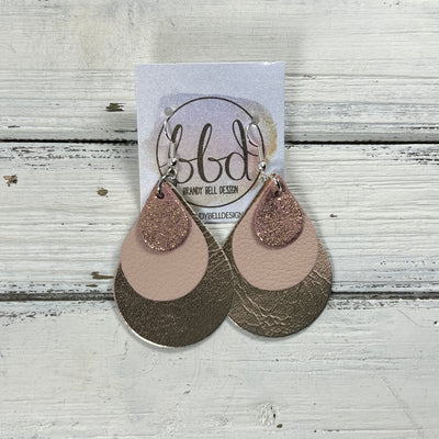 LINDSEY -  Leather Earrings  ||   <BR> SHIMMER VINTAGE PINK, <BR> MATTE BLUSH PINK, <BR> METALLIC ROSE GOLD SMOOTH