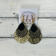 LINDSEY -  Leather Earrings  ||   <BR> METALLIC BLACK SMOOTH, <BR> BLACK & GOLD MINI CHEETAH, <BR> METALLIC GOLD BRAID