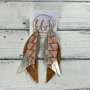 ANDY -  Leather Earrings  ||   <BR> MUDCLOTH, <BR> METALLIC CHAMPAGNE SMOOTH, <BR> PEARLIZED TOPAZ,