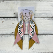 ANDY -  Leather Earrings  ||   <BR> PINK/MUSTARD AZTEC, <BR> MATTE LIGHT PINK, <BR> MATTE MUSTARD