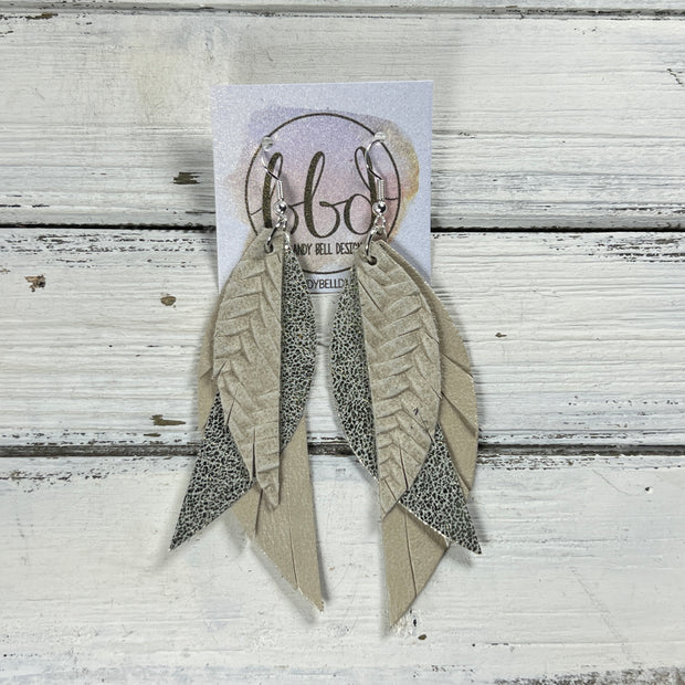 ANDY -  Leather Earrings  ||   <BR> IVORY BRAID, <BR> CHAMPAGNE SHIMMER SPOTS, <BR> PEARL WHITE