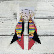 ANDY -  Leather Earrings  ||   <BR> SERAPE STRIPE, <BR>, SHIMMER BLACK, <BR> MATTE CORAL/PINK