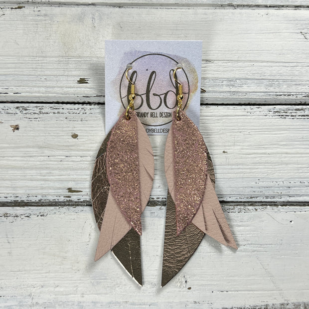 ANDY -  Leather Earrings  ||   <BR> SHIMMER VINTAGE PINK, <BR> MATTE BLUSH PINK, <BR> METALLIC ROSE GOLD SMOOTH