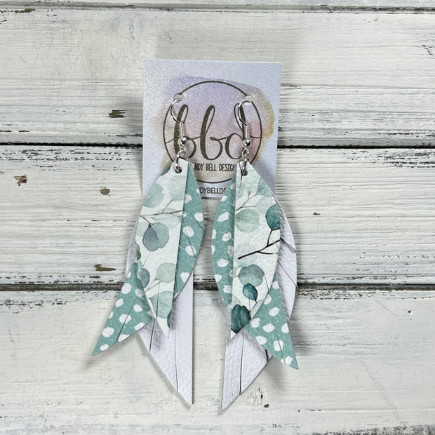 ANDY -  Leather Earrings  ||   <BR> EUCALYPTUS, <BR> DUSTY AQUA DOTS, <BR> MATTE WHITE