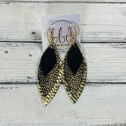 DOROTHY -  Leather Earrings  ||   <BR> METALLIC BLACK SMOOTH, <BR> BLACK & GOLD MINI CHEETAH, <BR> METALLIC GOLD BRAID