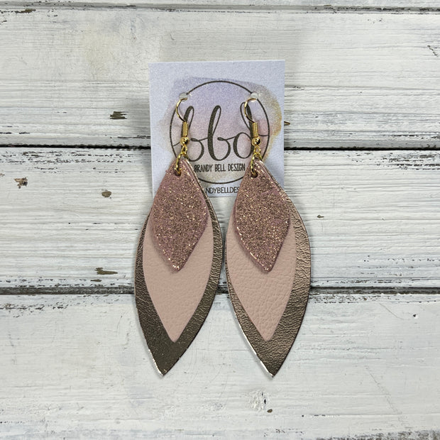 DOROTHY -  Leather Earrings  ||   <BR> SHIMMER VINTAGE PINK, <BR> MATTE BLUSH PINK, <BR> METALLIC ROSE GOLD SMOOTH