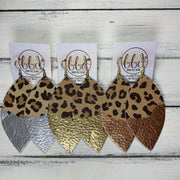 "DIPPED" MAISY (2 SIZES!) - Genuine Leather Earrings  || CARAMEL CHEETAH + CHOOSE YOUR "DIPPED" FINISH