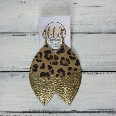 "DIPPED" MAISY (2 SIZES!) - Genuine Leather Earrings  || CARAMEL CHEETAH + CHOOSE YOUR "DIPPED" FINISH