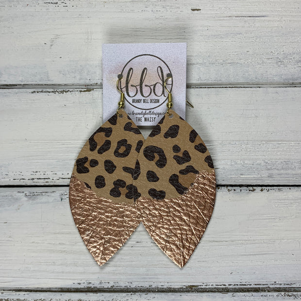 "DIPPED" MAISY (2 SIZES!) - Genuine Leather Earrings  || CARAMEL CHEETAH + CHOOSE YOUR "DIPPED" FINISH