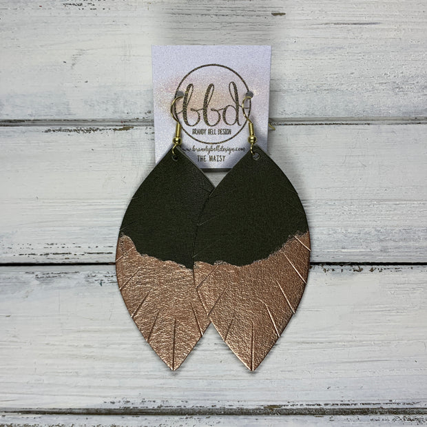 "DIPPED" MAISY (2 SIZES!) - Genuine Leather Earrings  || MATTE OLIVE GREEN + CHOOSE YOUR "DIPPED" FINISH