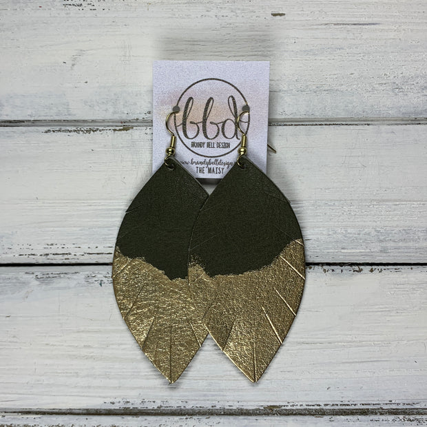 "DIPPED" MAISY (2 SIZES!) - Genuine Leather Earrings  || MATTE OLIVE GREEN + CHOOSE YOUR "DIPPED" FINISH