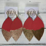 "DIPPED" MAISY (2 SIZES!) - Genuine Leather Earrings  || MATTE SALMON/PINK + CHOOSE YOUR "DIPPED" FINISH