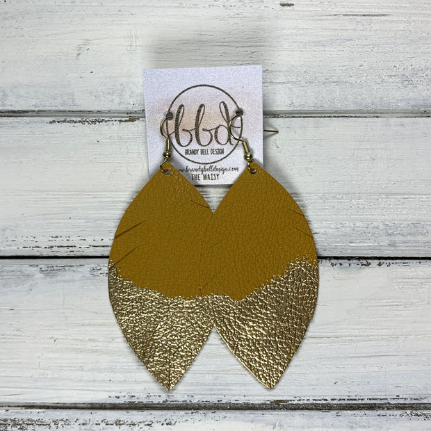 "DIPPED" MAISY (2 SIZES!) - Genuine Leather Earrings  || MATTE MUSTARD + CHOOSE YOUR "DIPPED" FINISH