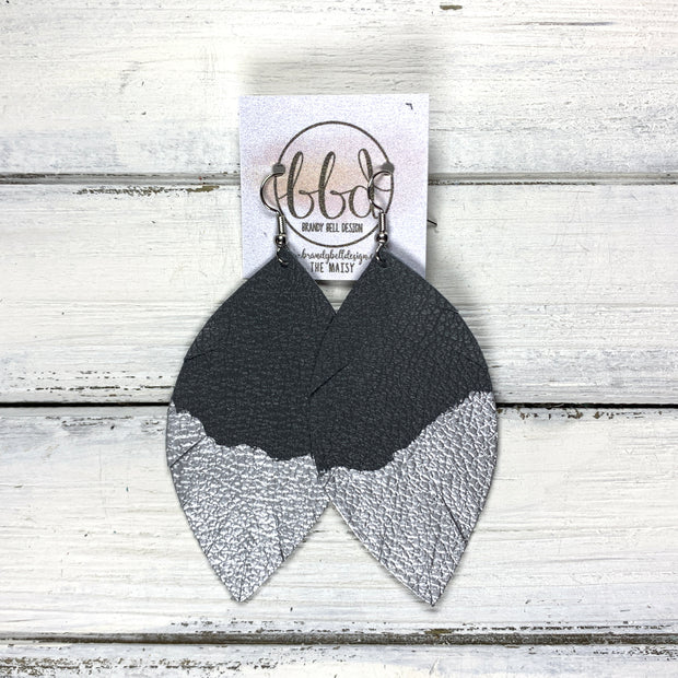 "DIPPED" MAISY (2 SIZES!) - Genuine Leather Earrings  || MATTE *DARK GRAY + CHOOSE YOUR "DIPPED" FINISH