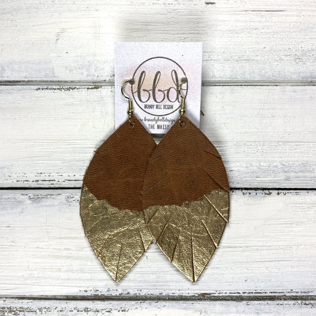 "DIPPED" MAISY (2 SIZES!) - Genuine Leather Earrings  || DISTRESSED BROWN + CHOOSE YOUR "DIPPED" FINISH