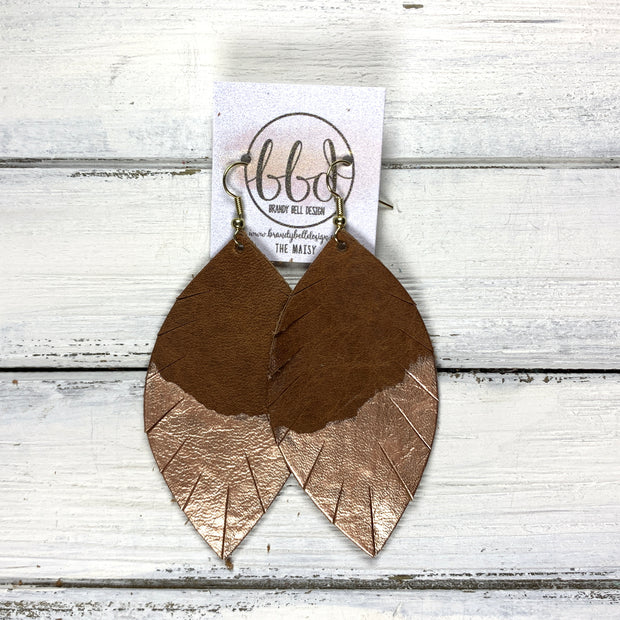 "DIPPED" MAISY (2 SIZES!) - Genuine Leather Earrings  || DISTRESSED BROWN + CHOOSE YOUR "DIPPED" FINISH