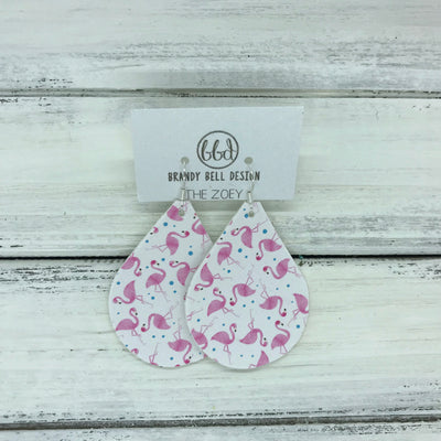 ZOEY (3 sizes available!) - FAUX Leather Earrings (Not real leather) WITH FELT BACK  ||  FLAMINGOS