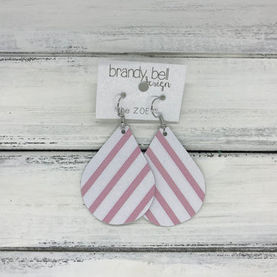 ZOEY (3 sizes available!) -  Leather Earrings  || PINK & WHITE STRIPE