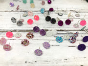 Poppy- 3 PACK (Choose your colors) - Glitter Stud Earrings SHOWN: CC: CHUNKY GREEN, AA: CHRISTMAS, BB: CHUNKY RED
