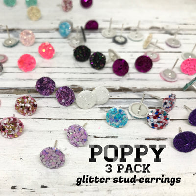 Poppy- 3 PACK (Choose your colors) - Glitter Stud Earrings