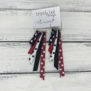 AUDREY - Leather Earrings  ||   BLACK/WHITE POLKADOTS, METALLIC RED, WHITE/BLACK POLKADOTS, SHIMMER BLACK, RED/WHITE POLKADOTS