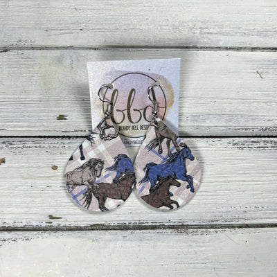 ZOEY (3 sizes available!) -  Leather Earrings  ||  BROWN & BLUE HORSES