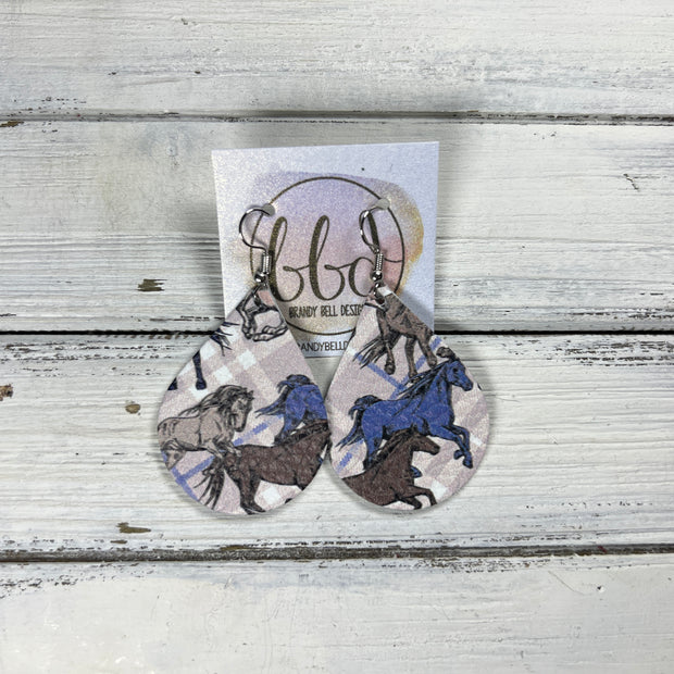 ZOEY (3 sizes available!) -  Leather Earrings  ||  BROWN & BLUE HORSES