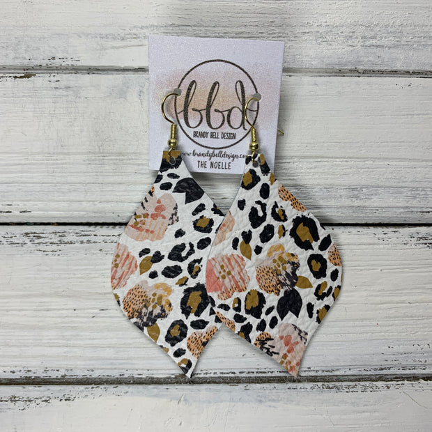 NOELLE - Leather Earrings  ||   CORAL FLORAL CHEETAH