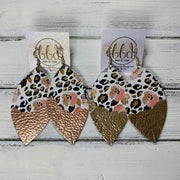 "DIPPED" MAISY (2 SIZES!) - Genuine Leather Earrings  || CORAL FLORAL CHEETAH + CHOOSE YOUR "DIPPED" FINISH